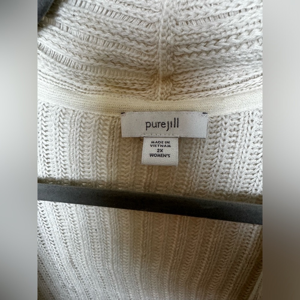 J Jill Cream Knit Ribbed Open Front Cardigan Size 2X - Picture 7 of 11